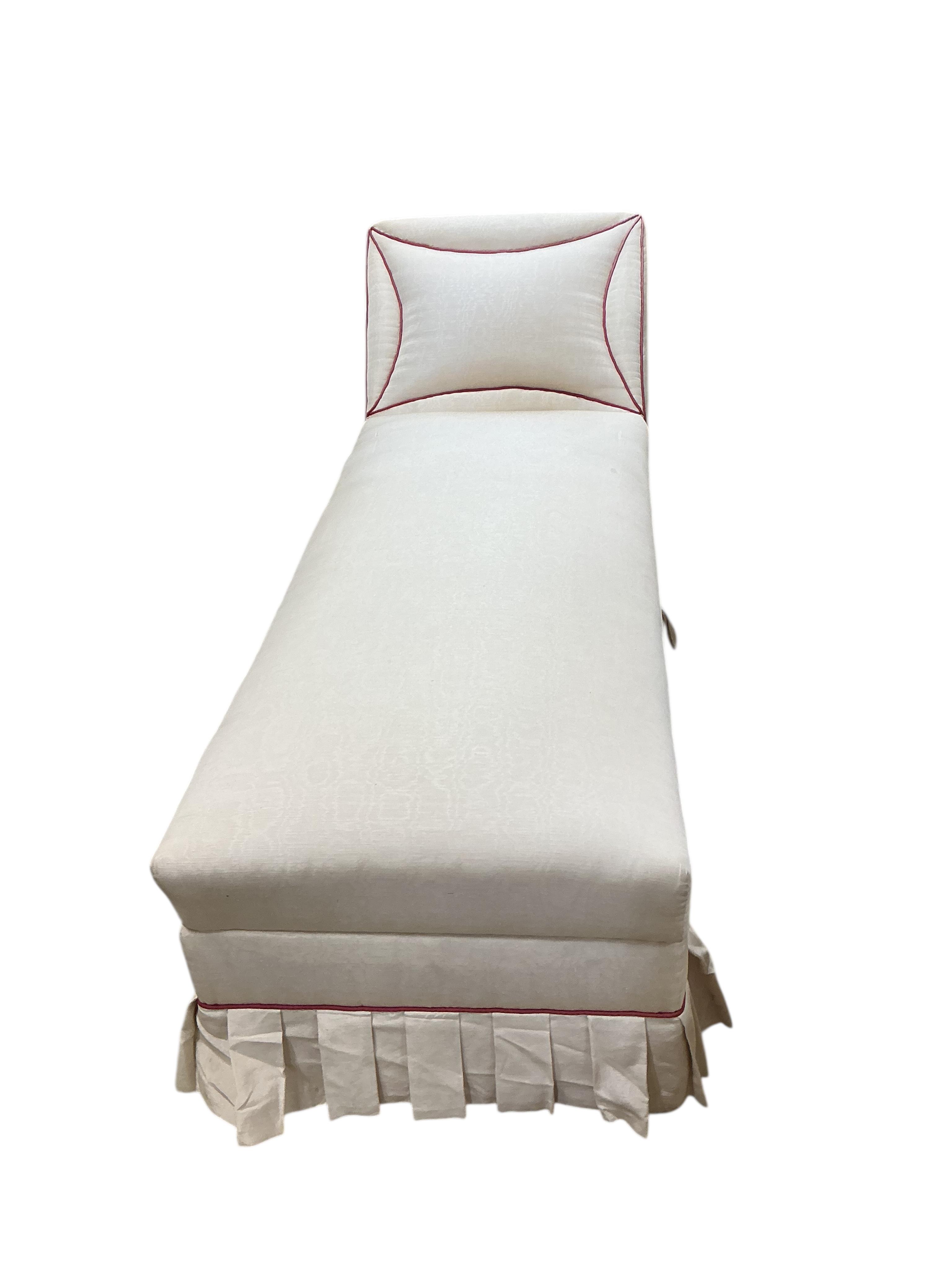 A late Victorian upholstered daybed, with hinged box seat, length 164cm, depth 59cm, height 74cm